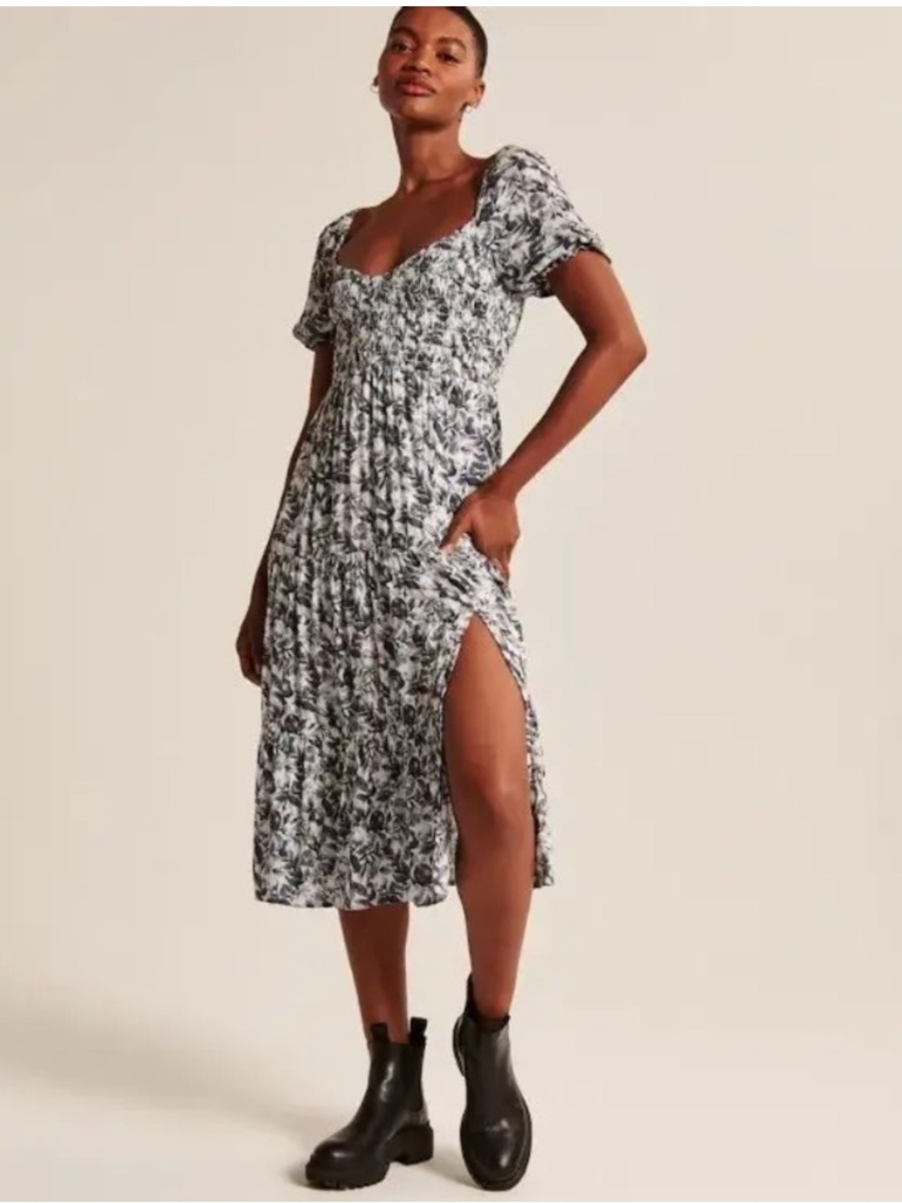 Abercrombie & Fitch Short-Sleeve Smocked Midi Dress